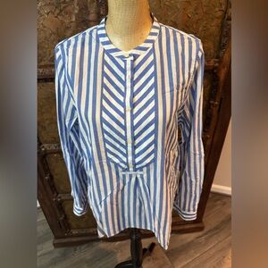 Trovata Birds of Paradise Blue and White Striped Shirt M